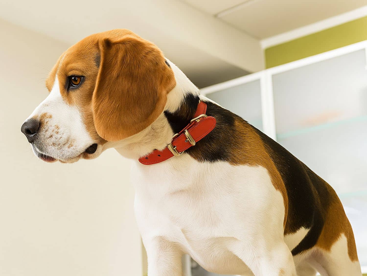 A dog standing on a table